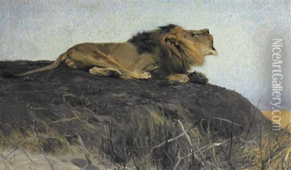 Brullender Lowe Oil Painting - Wilhelm Friedrich Kuhnert