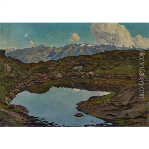 Berglandschaft Mit Kleinem See Oil Painting - Walter Lilie