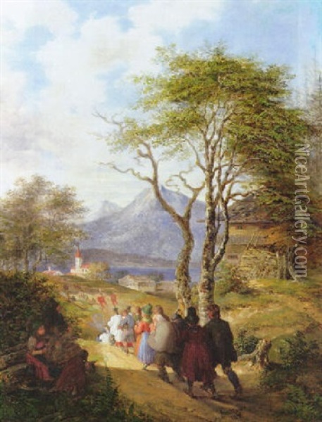 Prozession Zum Tegernsee Oil Painting - Karl August Aerttinger