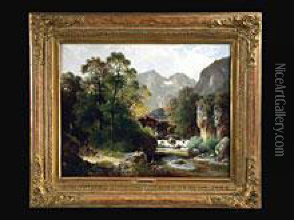 Berglandschaft Mit Gebirgsmuhle Oil Painting - Ludwig Skell