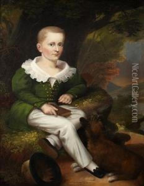 A Portrait Of A Boy With A Dog Seated At His Feet Oil Painting - Robert Street