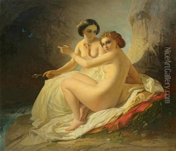 Zwei Nymphen An Einer Quelle Oil Painting - Timofey Andreyevich Neff