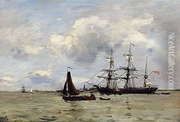 Voilier Americain Sortant Du Port Oil Painting - Robert Charles Gustave Laurens Mols