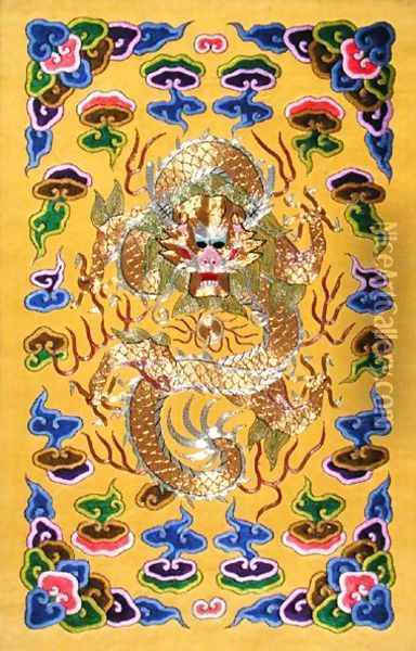 An Embroidered Chinese Dragon, from the front cover of a Franco-Chinese diplomatic treaty Oil Painting - Anonymous Artist