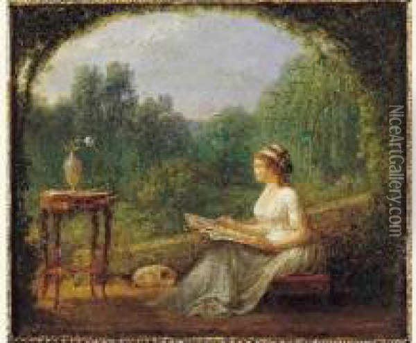 Une Jeune Dessinatrice Oil Painting - Jean-Baptiste Mallet