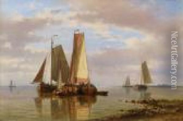 Strand Mitsegelschiffen Oil Painting - Abraham Hulk Jun.