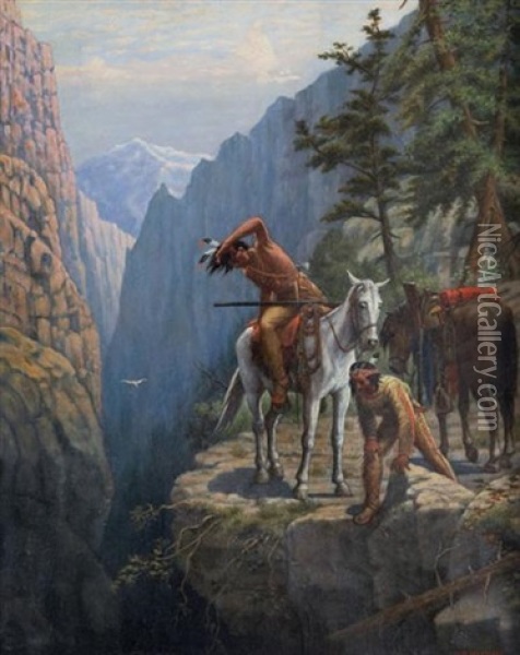 Indians At The Overlook Oil Painting - Matthew Hastings
