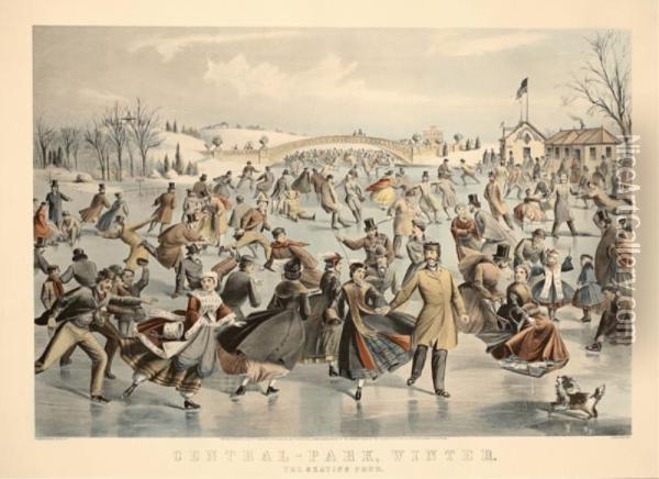 Central-park, 
Winter, 
The Skating Pond Oil Painting - Edward Wilson Currier