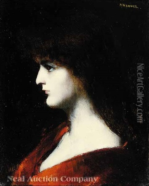 Woman In Red Oil Painting - Jean Jacques Henner