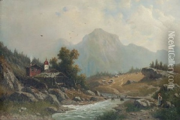 Am Gebirgsbach Oil Painting - August Wilhelm Leu
