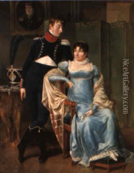 Portrait Of A French Soldier And A Lady Oil Painting - Robert Jacques Francois Faust Lefevre