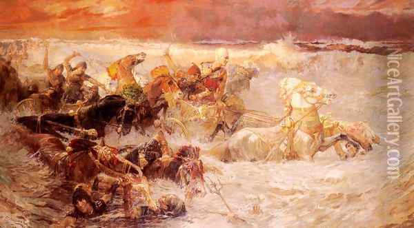 Pharaoh's Army Engulfed By The Red Sea Oil Painting - Frederick Arthur Bridgman