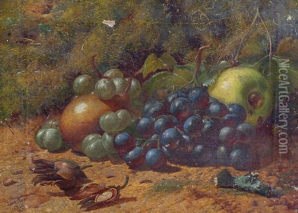 Still Life Of Fruit And Apples By A Mossy Bank Oil Painting - Louis Gawker