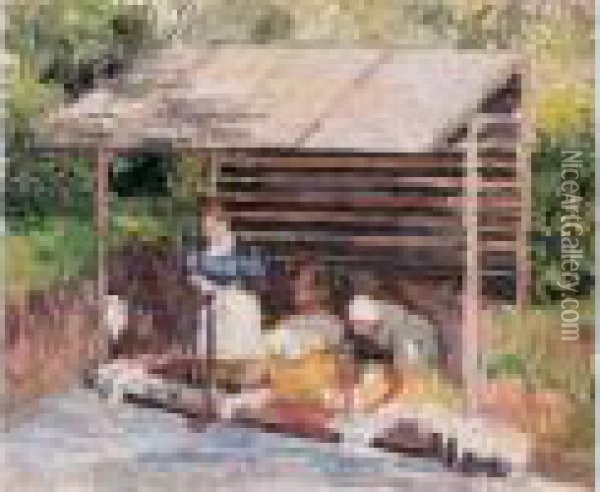 Lavandieres A Eragny Oil Painting - Camille Pissarro