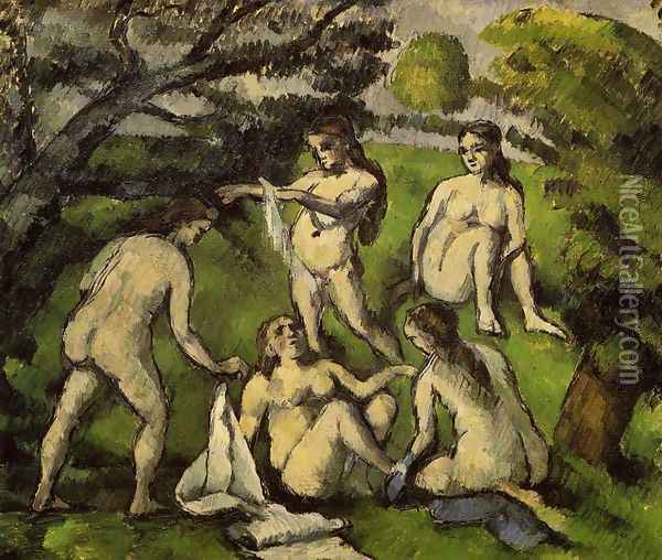 Five Bathers Oil Painting - Paul Cezanne