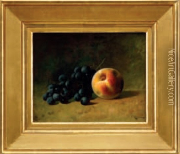 Still Life Of A Peach And Grapes Oil Painting - Carducius Plantagenet Ream