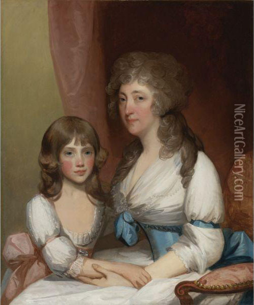 Portrait Of Mrs. Dick And Her Daughter Oil Painting - Gilbert Stuart