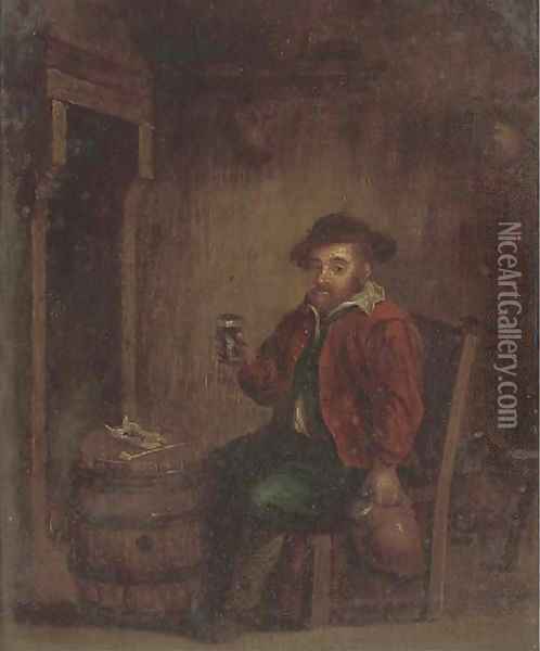 A boor drinking in an interior Oil Painting - Adriaen Jansz. Van Ostade