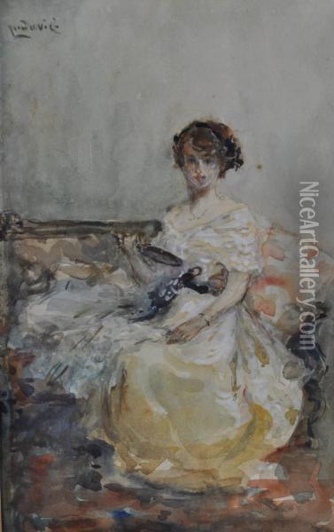 Young Woman Wearing A Ballgown Oil Painting - Albert Ludovici