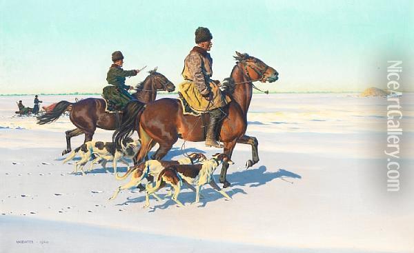 Hunting On The Snow-covered Steppes Oil Painting - Hugo Ungewitter
