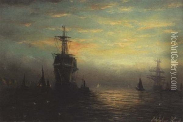 Shipping By Sunrise Oil Painting - William Adolphus Knell