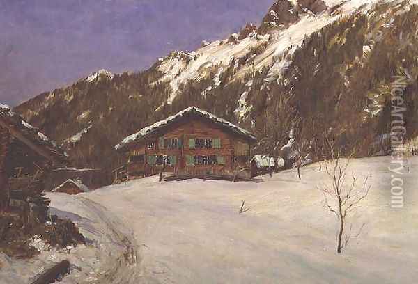 Chalet in the Snow Oil Painting - Ernest Albert Waterlow