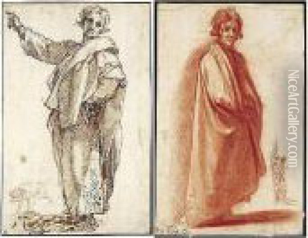 Verso: Study Of A Standing Man Wearing A Cloak, And A Separate Study Of A Soldier Oil Painting - Lodovico Cardi Cigoli