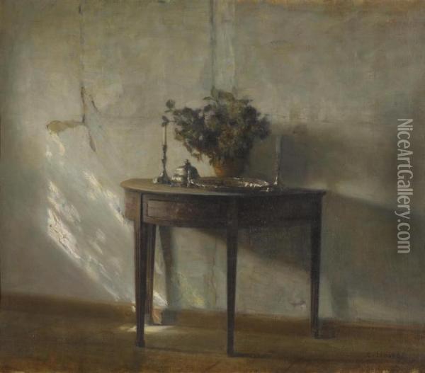 A Sunlit Interior Oil Painting - Carl Vilhelm Holsoe