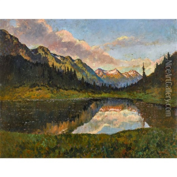 Tessiner Bergsee Im Abendlicht Oil Painting - Gioachimo Galbusera