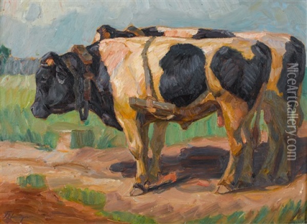 Zwei Ochsen Oil Painting - Franz Jakob Elmiger