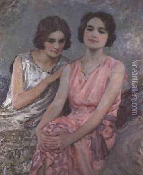 Two Young Women Seated Oil Painting - William Henry Margetson