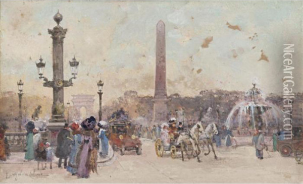 Place De La Concorde Oil Painting - Eugene Galien-Laloue