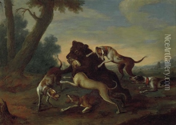 Jagdhunde Greifen Einen Baren An Oil Painting - Johann Heinrich Roos