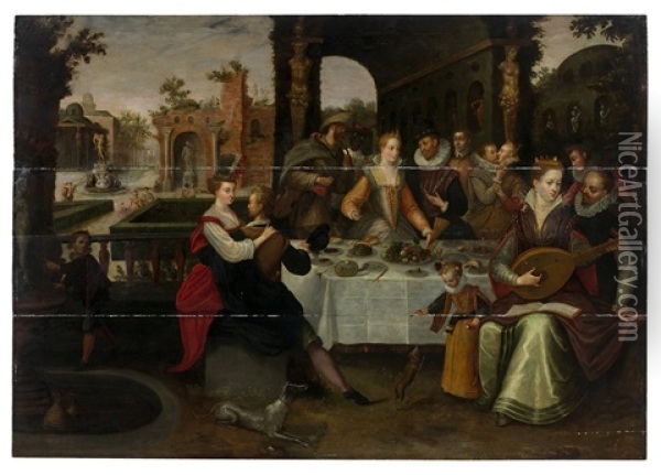 Banquet D'une Elegante Compagnie Dans Un Jardin Italien Oil Painting - Ambrosius Francken the Younger
