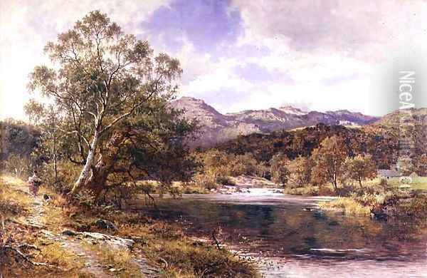 On the Llugwy North Wales Oil Painting - Benjamin Williams Leader