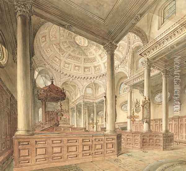 St. Stephen's Walbrook: Interior, 1811 Oil Painting - John Coney