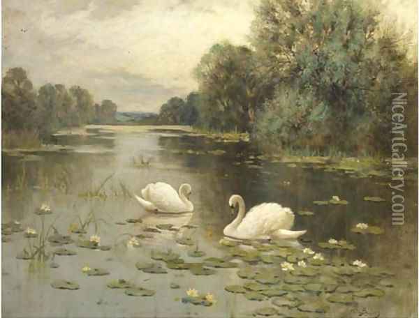 The lily pool Oil Painting - Albert E. Bailey