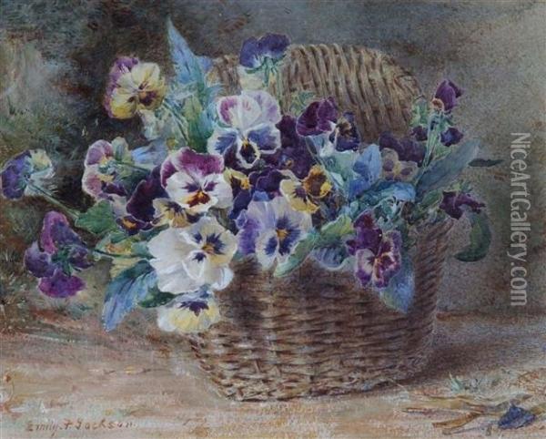 Still Life Of Violets In A Basket Oil Painting - Emily F. Jackson