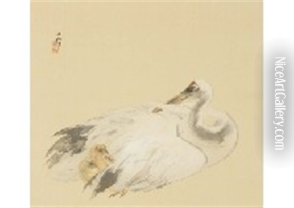 Crane At Nest Oil Painting - Kansetsu Hashimoto