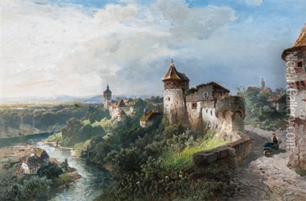 Weitlaufige Landschaft Am Rhein Oil Painting - Nicolai Von Astudin