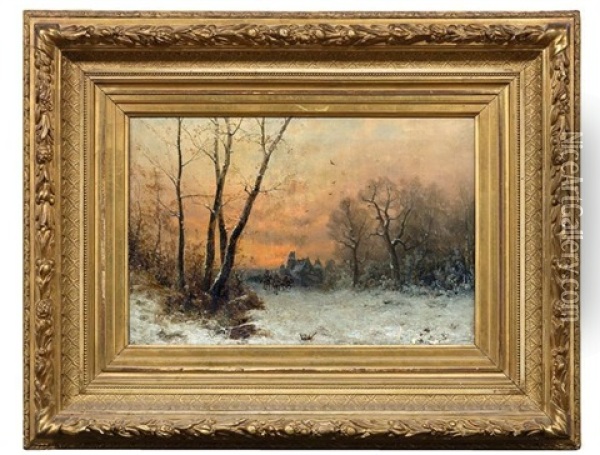 Winterlandschaft Bei Sonnenuntergang Oil Painting - Friedrich Josef Nicolai Heydendahl