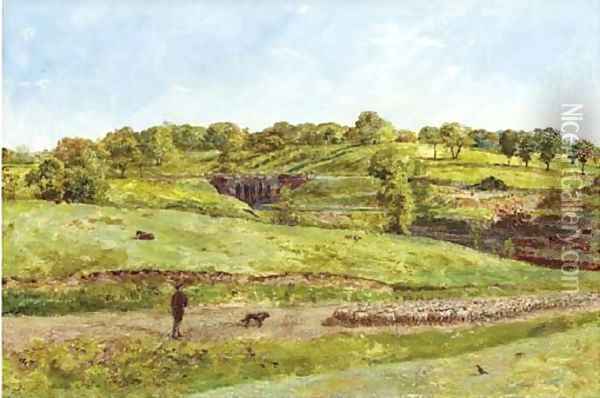 Droving sheep on Hampstead Heath Oil Painting - William Davis