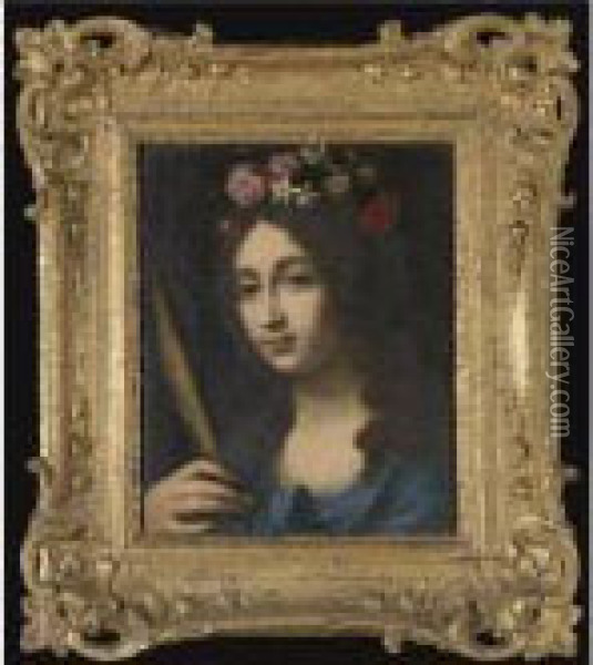 A Female Saint Wearing A Garland Of Flowers In Her Hair And Holding A Martyr's Palm Oil Painting - Cesare Dandini