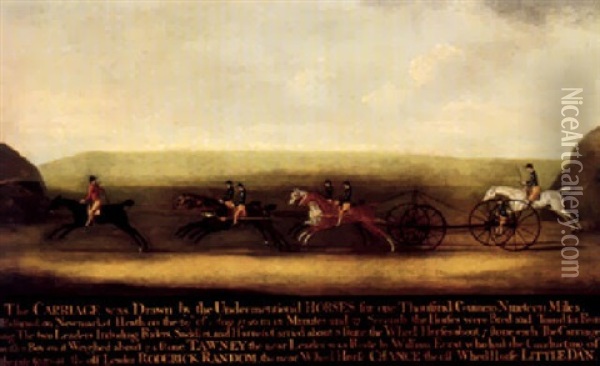 The Great Carriage Match On Newmarket Heath Run By The Earls Of March And Eglinton On 29th August, 1750 Oil Painting - Thomas Butler