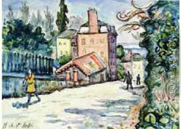 Rue A Honfleur. Oil Painting - Henri Lienard De Saint-Delis