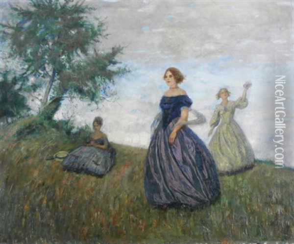 Three Women Oil Painting - Otto Herschel