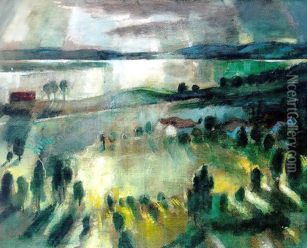 Afternoon Sunshine at the Danube's Bend c 1923 Oil Painting - Istvan Desi-Huber