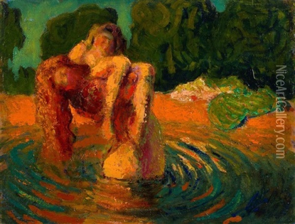 Figures In A Pool Oil Painting - Roderic O'Conor