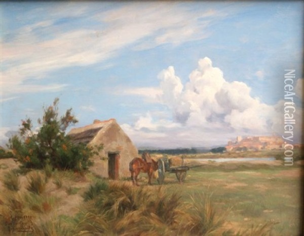 Charrette Devant L'etang Oil Painting - Joseph Garibaldi