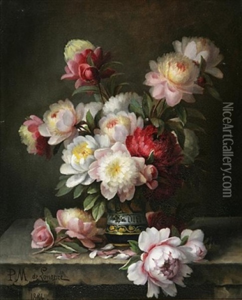 Peonies In A Vase Oil Painting - Raoul Maucherat de Longpre